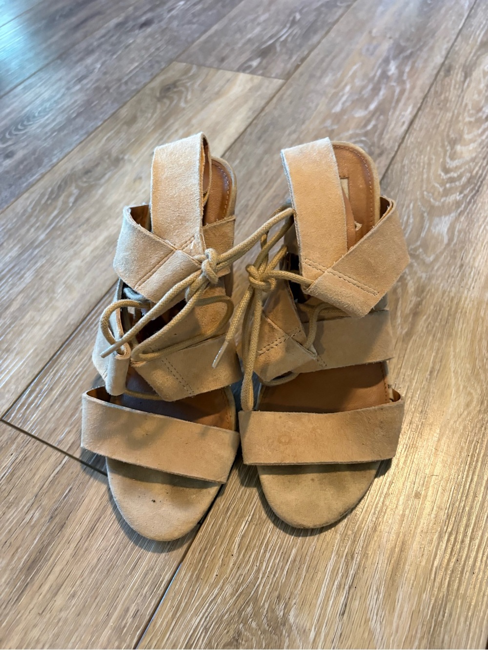 Steve Madden Tan Suede Lace-Up Heeled Sandals